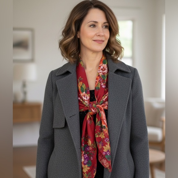 Scarf red & green with 4 different ways how to wear - Picture 3 of 8